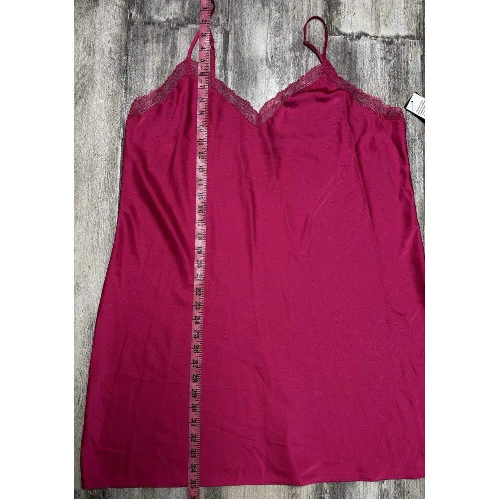Y2K Barbiecore Satin Lace Trim Slip Chemise Nightgown Hot Pink XL NWT